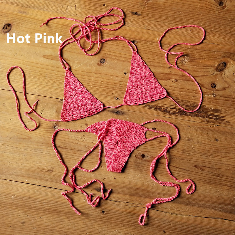 Ženski ručno heklani bikini set, bez naramenica, solidan uzorak, materijal pamuk-akril, podstava 100% pamuk