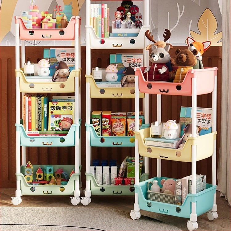 Petoslojni plastični mobilni regal za skladištenje, s kotačićima, višestruka namjena