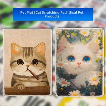 Sizál macska kaparó tábla – falra szerelhető, testreszabható nyomtatás, aranyos stílus