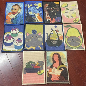 Sizál macska kaparó tábla – falra szerelhető, testreszabható nyomtatás, aranyos stílus