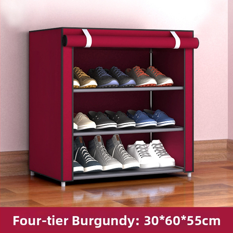 5-podlažná kovová polica na topánky s prachotesnou netkanou textíliou na skladovanie, moderný minimalistický štýl