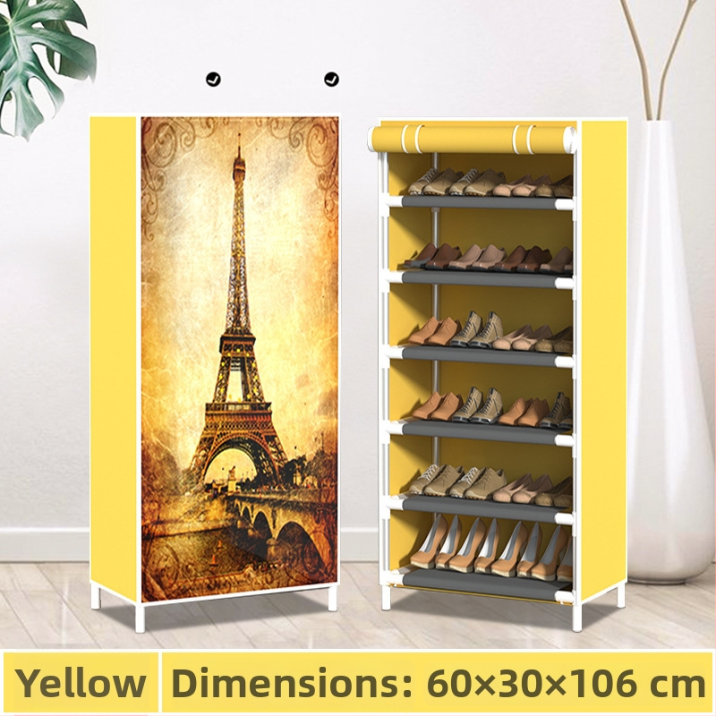 5-podlažná kovová polica na topánky s prachotesnou netkanou textíliou na skladovanie, moderný minimalistický štýl