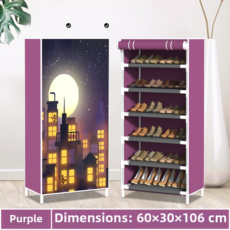 5-podlažná kovová polica na topánky s prachotesnou netkanou textíliou na skladovanie, moderný minimalistický štýl