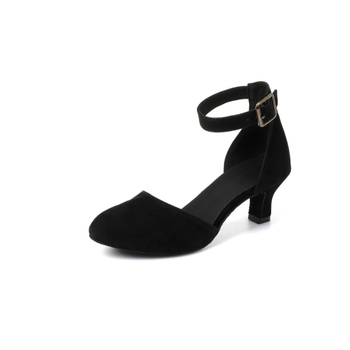 Pantofi de dans pentru femei Latin, cu toc mediu, curea la gleznă, talpă din piele, respirabili, ușori