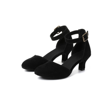 Pantofi de dans pentru femei Latin, cu toc mediu, curea la gleznă, talpă din piele, respirabili, ușori