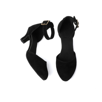 Pantofi de dans pentru femei Latin, cu toc mediu, curea la gleznă, talpă din piele, respirabili, ușori