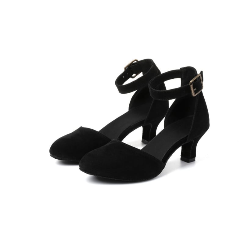 Pantofi de dans pentru femei Latin, cu toc mediu, curea la gleznă, talpă din piele, respirabili, ușori