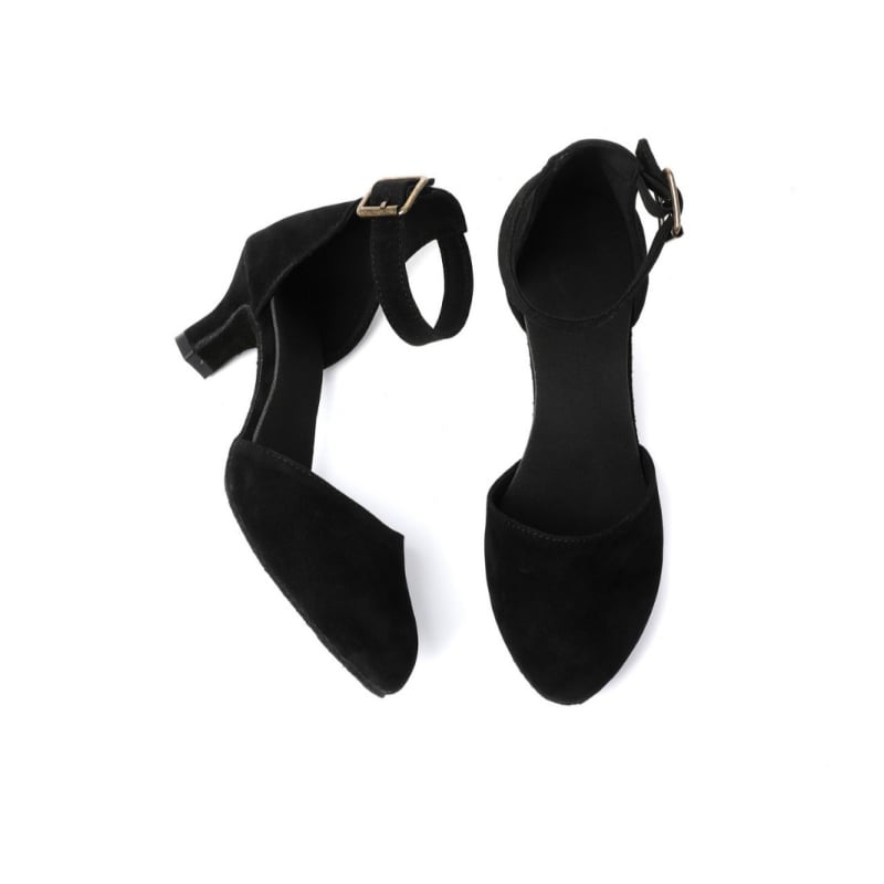 Pantofi de dans pentru femei Latin, cu toc mediu, curea la gleznă, talpă din piele, respirabili, ușori