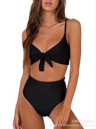 Ženski bikini set s visokim strukom i mašnicom, s jastučićima u gornjem dijelu, bez čelične potpore, materijal najlon, podstava 80%, težina 200 g