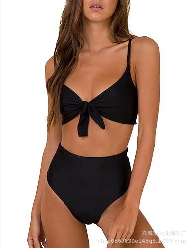 Ženski bikini set s visokim strukom i mašnicom, s jastučićima u gornjem dijelu, bez čelične potpore, materijal najlon, podstava 80%, težina 200 g