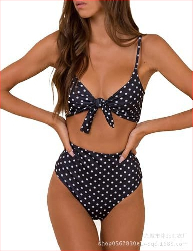 Ženski bikini set s visokim strukom i mašnicom, s jastučićima u gornjem dijelu, bez čelične potpore, materijal najlon, podstava 80%, težina 200 g