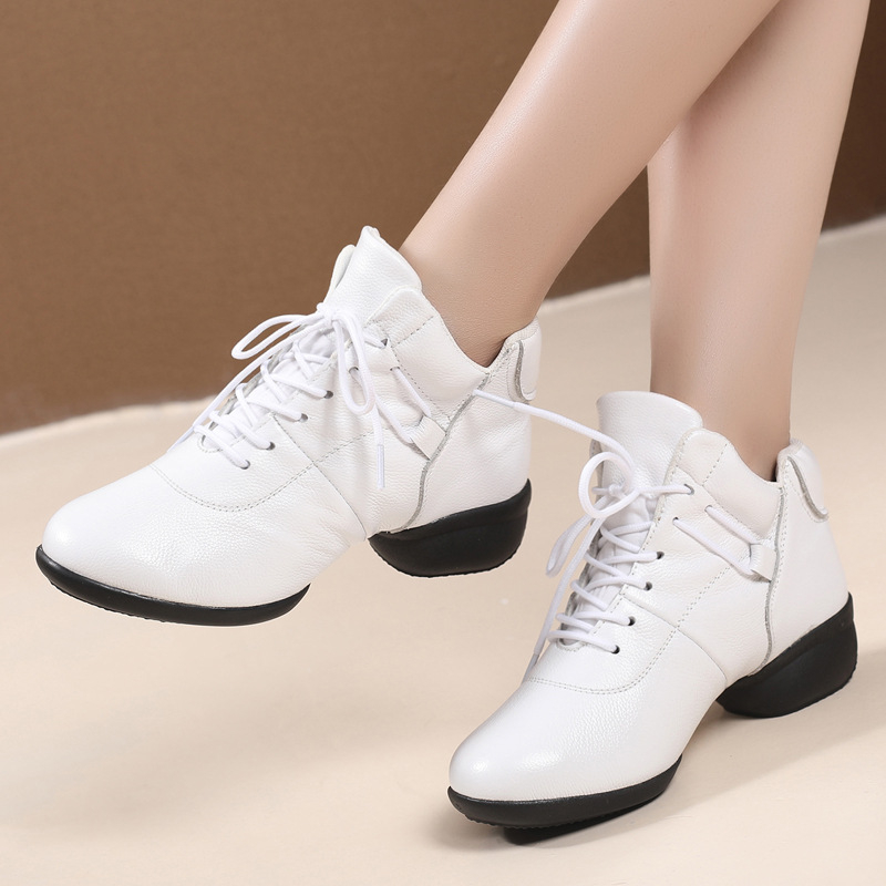 Pantofi dama din piele pentru dansuri de pătrat, pentru dans modern, toc mic 1–3 cm, talpă din cauciuc, rezistenți la uzură