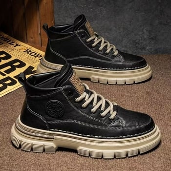 Férfi Chelsea bakancs, középmagas, mű PU felsőrész, PVC talp, 3-5 cm sarokmagasság, elöl kötődés