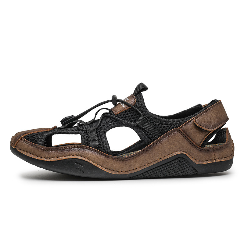 Férfi szandálok hálós felsőrésszel, bőr belsővel, gumi talppal, rugalmas pántos zárás