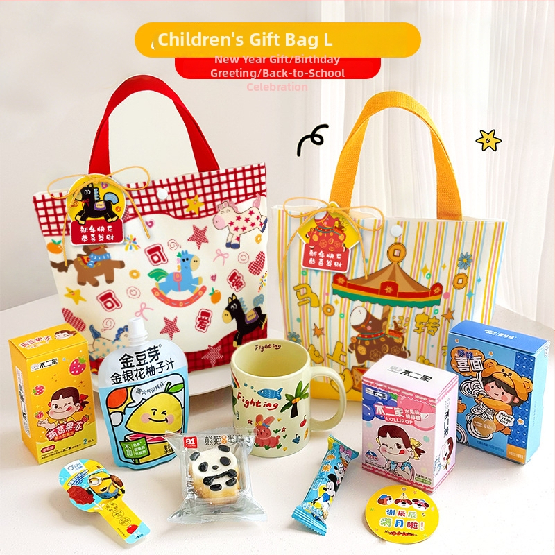 Detská plátená taška na darčeky s kresleným štýlom – Materiál: plátno; Logo tlač: Áno; Na sklade + prispôsobiteľné