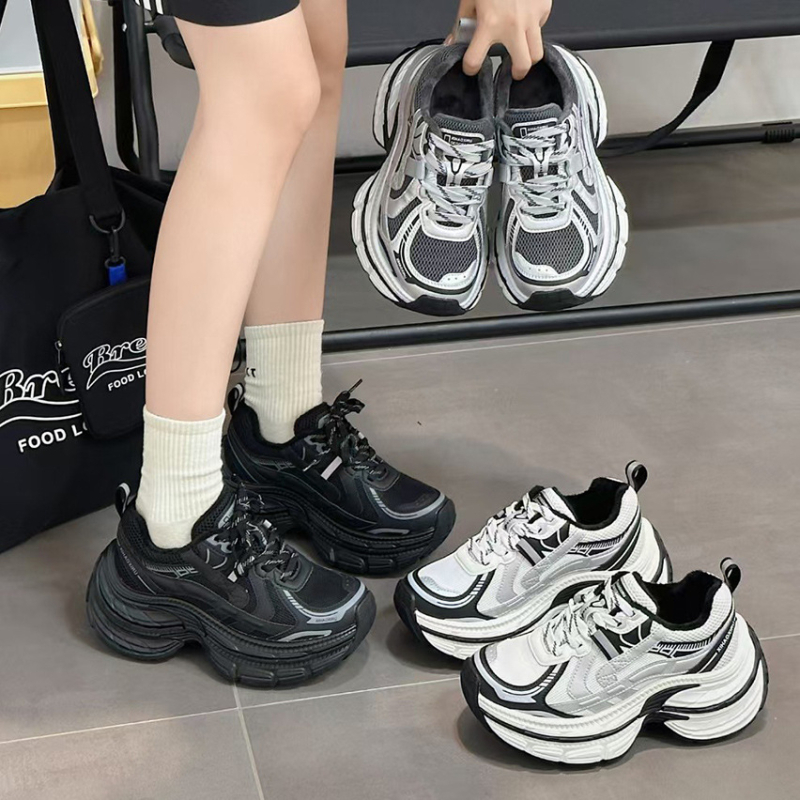 Ženske tenisice Dad Shoes, gornji dio od velura i tkanine, okrugli vrh, visina pete 6–8 cm, ulošak od ovčje vune, prednje vezanje tankom trakicom