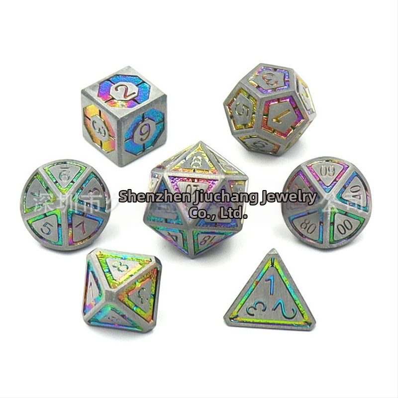 7 darabos fém dobókocka készlet, cink ötvözetből, több oldalú, derékszögű forma, testreszabás elérhető