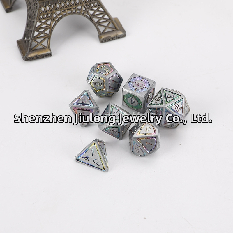 7 darabos fém dobókocka készlet, cink ötvözetből, több oldalú, derékszögű forma, testreszabás elérhető