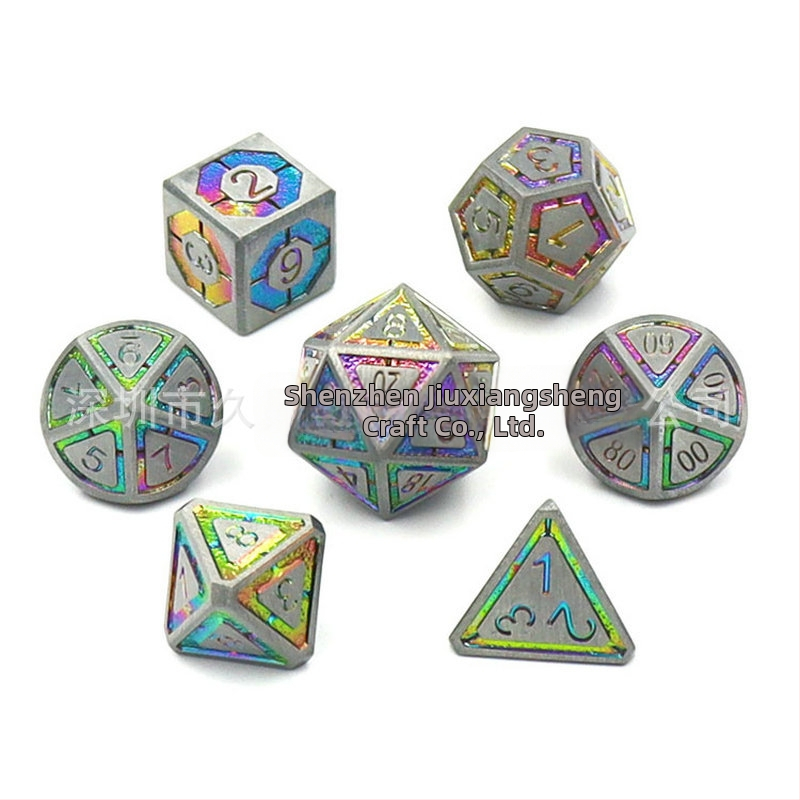 7 darabos fém dobókocka készlet, cink ötvözetből, több oldalú, derékszögű forma, testreszabás elérhető