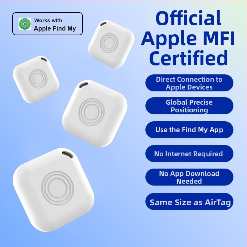 Pametan tracker za sprečavanje gubitka kućnih ljubimaca, kvadratni, s narukvicom za nošenje, FindMy Locator, Apple iOS kompatibilan, bežični domet 10000, baterija 225