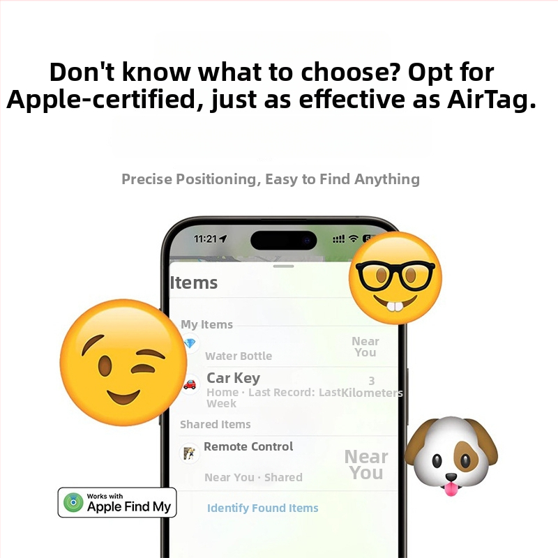 Pametan tracker za sprečavanje gubitka kućnih ljubimaca, kvadratni, s narukvicom za nošenje, FindMy Locator, Apple iOS kompatibilan, bežični domet 10000, baterija 225