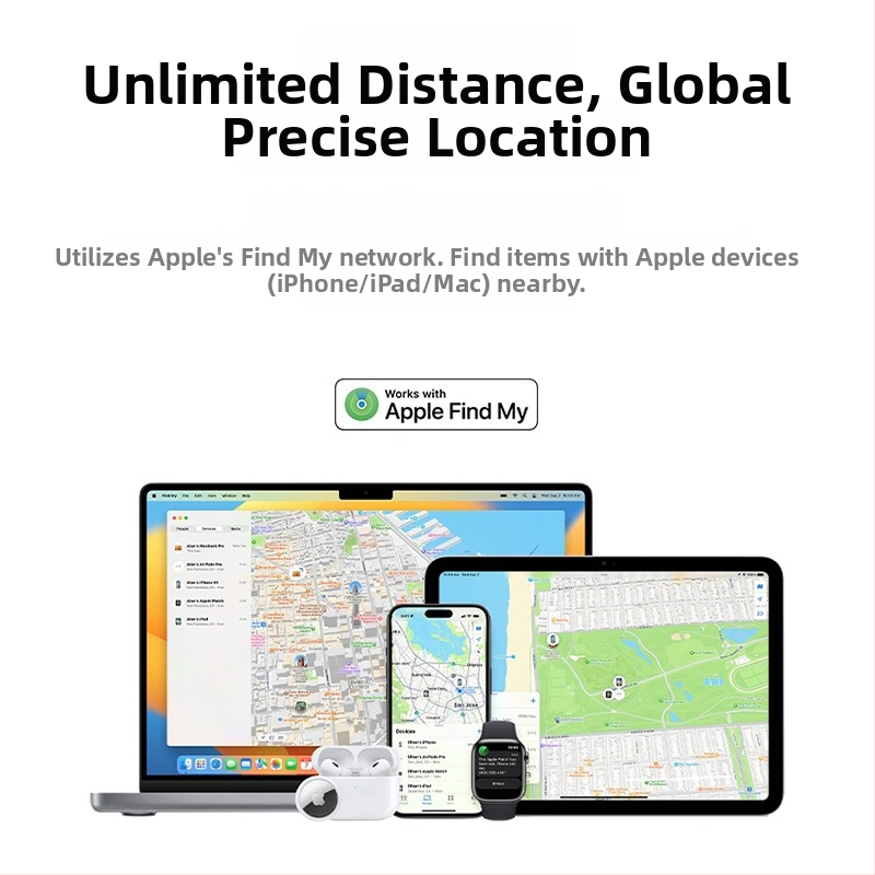 Pametan tracker za sprečavanje gubitka kućnih ljubimaca, kvadratni, s narukvicom za nošenje, FindMy Locator, Apple iOS kompatibilan, bežični domet 10000, baterija 225