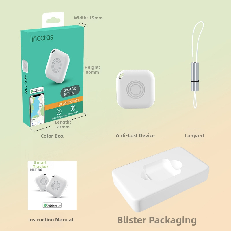 Pametan tracker za sprečavanje gubitka kućnih ljubimaca, kvadratni, s narukvicom za nošenje, FindMy Locator, Apple iOS kompatibilan, bežični domet 10000, baterija 225