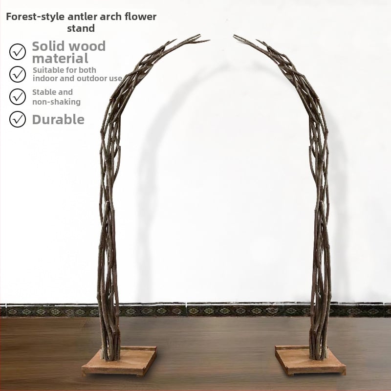 Šumski vanjski svadbeni luk od masivnog drva s dekoracijom od svilenih cvjetova za otvorenu ceremoniju (Broj proizvoda: F986996T7M8588; Materijal: svile cvjetovi; Namjena: vjenčanje; Poklon: osobni poklon)