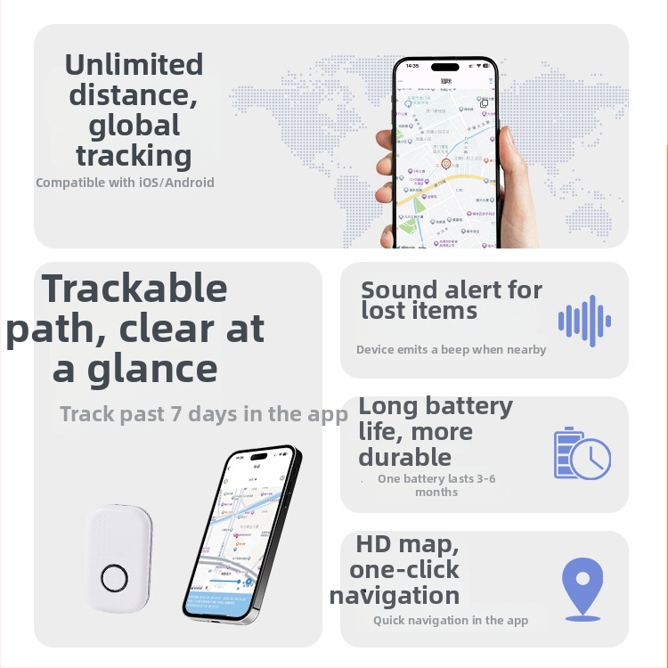 Dvosustavni locator za kućne ljubimce (Android i iOS) — Bluetooth 5.0, domet ~20 m, ABS materijal, lanac za ključeve, model T1