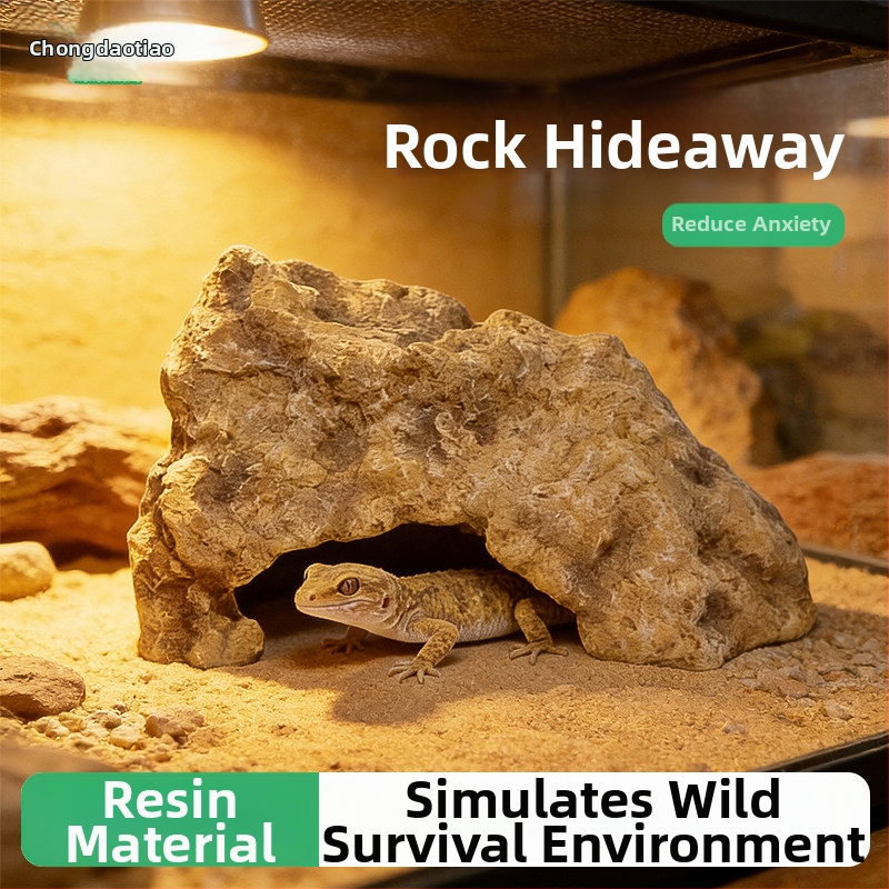Kostenná platforma na opaľovanie s lezeckým rebríkom a skrýšou — akvarijný doplnok z krajinného kameňa, model HCW41050, značka Pet Large Strip