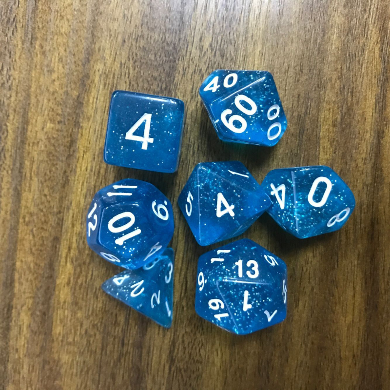 Sedmeročlani set mnogostraničnih kockica s srebrnim završetkom za Dungeons & Dragons, akrilne kocke za stolne RPG igre