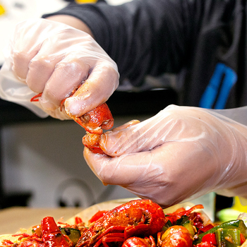 Еднократни хранителни ръкавици, удебелен филм, маслоустойчиви, за домакинска работа и кетъринг