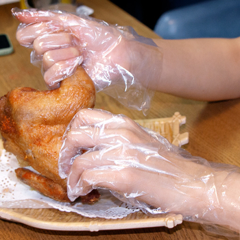 Еднократни хранителни ръкавици, удебелен филм, маслоустойчиви, за домакинска работа и кетъринг