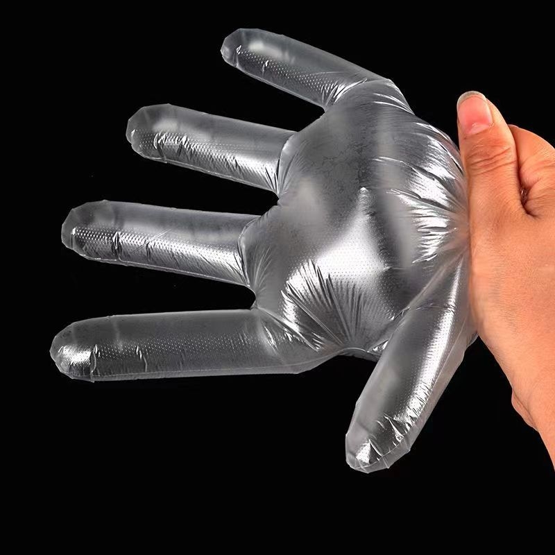 100 еднократни пластмасови прозрачни хранителни ръкавици, удебелени и защитни за домашна употреба