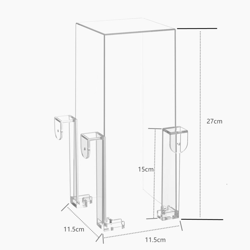 Akvarisztikai felszerelés: műanyagból készült negatív nyomású hengert rögzítő rendszer, átlátszó derékszögű tartó és függesztő keret; tömeg 35 g, termékkód 5051, márka Plastic qianyao