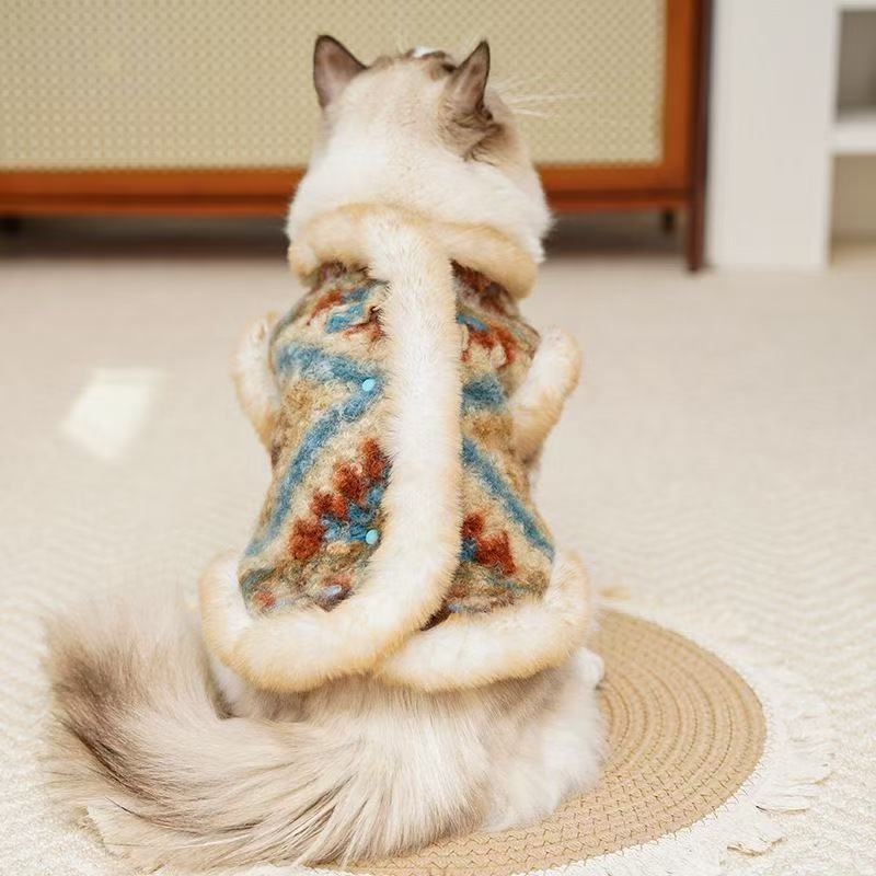 Kutyák és macskák számára készült őszi–téli kardigán mellény levehető pórázzal, poliészter anyag, Casual stílus, márka Liangchong (Pets), cikkszám 540, háziállat ruházat