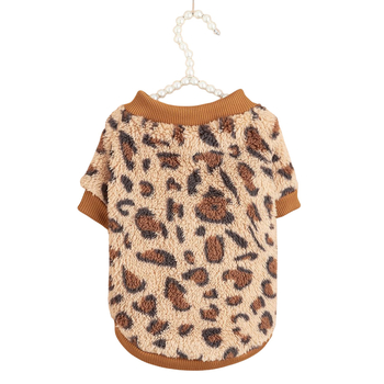 Háziállatoknak szóló plüss pulóver leopard mintával, poliészter, lazítós stílus, márka eoo, privát címke elérhető