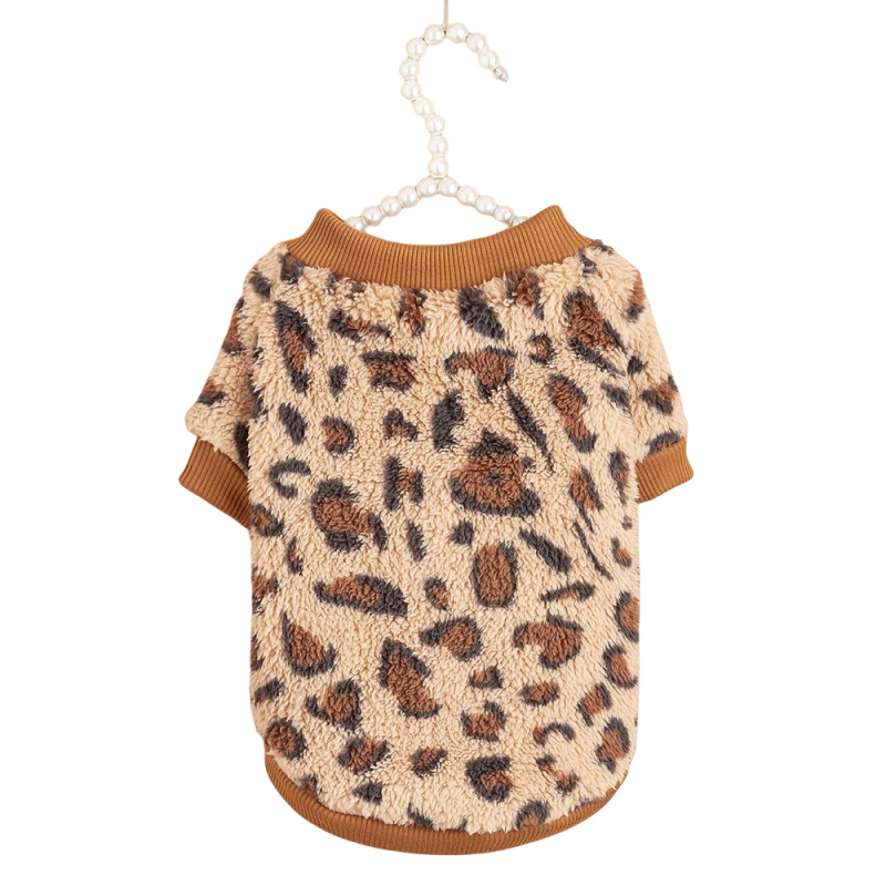 Háziállatoknak szóló plüss pulóver leopard mintával, poliészter, lazítós stílus, márka eoo, privát címke elérhető