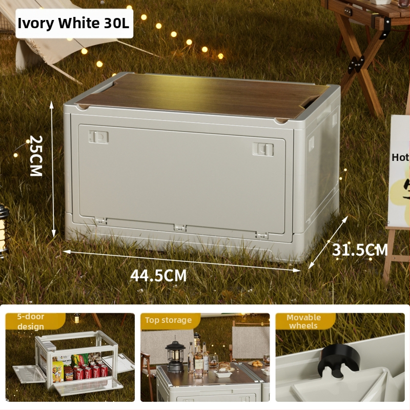 Box na skladovanie v industriálnom štýle, skladacia organizér s dreveným viečkom na sladkosti a hračky, objem 50–60 L; Materiál: density board + PP; S kolieskami; Model 2003