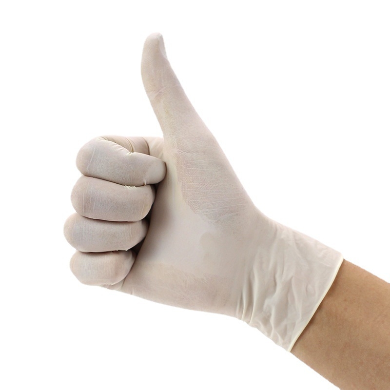 Egyszer használatos latex kesztyűk, csúszásmentes, átlátszó mintázat, közepes vastagság, logó nyomtatva