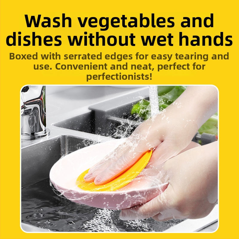 Γάντια μίας χρήσης για οικιακή χρήση από TPE, τρόφιμο-ποιότητα, διαφανής σχεδίαση, πάχος 0,02 mm, μήκος 28 εκ, 100 τεμάχια ανά κουτί