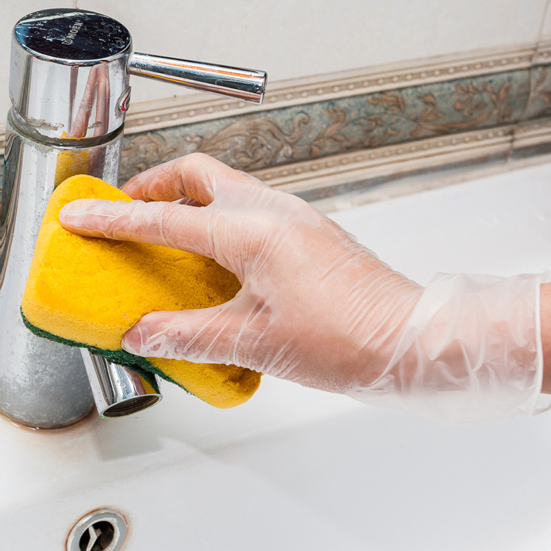 Átlátszó PVC kesztyűk pormentes háztartási használatra, csúszásmentes, vastagított