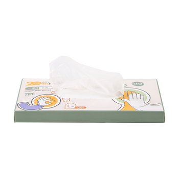 Egyszer használatos TPE kesztyűk dobozos kiszerelésben, cateringhez, vastagított, kopásálló, élelmiszer-minőségű, porálló, vastagság legfeljebb 0,05 mm