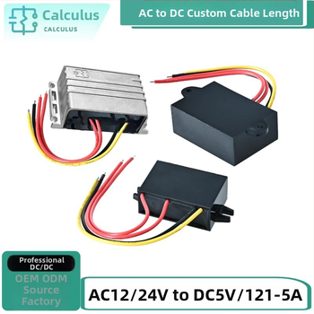 Autoadaptér DC-DC pre automobil s výstupmi 12V a 5V, vstup 17-26V AC, až 5A, účinnosť 95%, IP67, hmotnosť približne 60 g