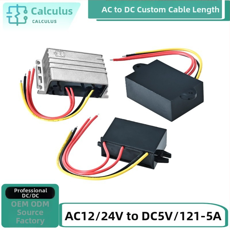 Autoadaptér DC-DC pre automobil s výstupmi 12V a 5V, vstup 17-26V AC, až 5A, účinnosť 95%, IP67, hmotnosť približne 60 g