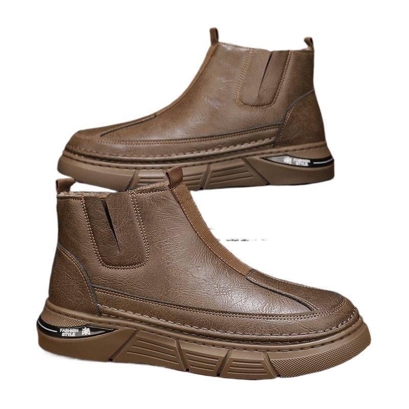 Мъжки пантофи/домашни обувки - зимни високи с подплата от флис, PU горна част, PVC подметка