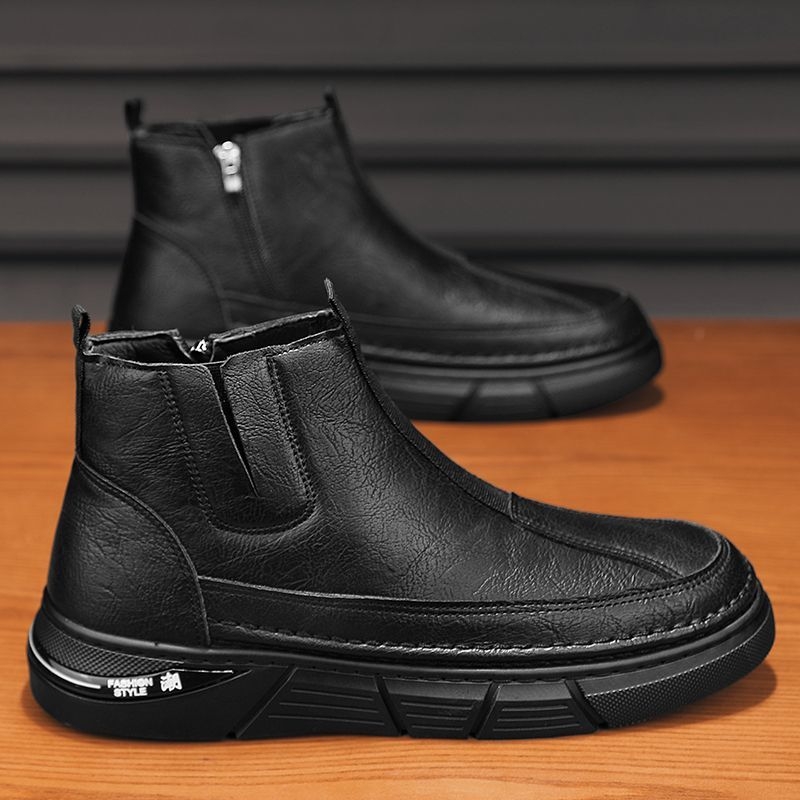 Мъжки пантофи/домашни обувки - зимни високи с подплата от флис, PU горна част, PVC подметка