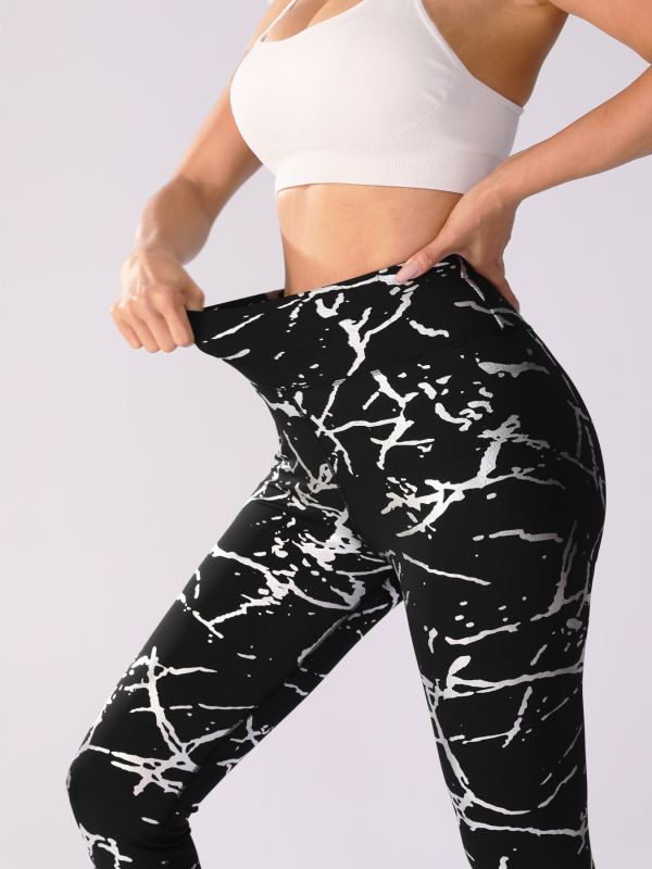 Joga hlače s visokim strukom, dizajn za podizanje kukova, odvlaživanje vlage i brzo sušenje, skraćena dužina.