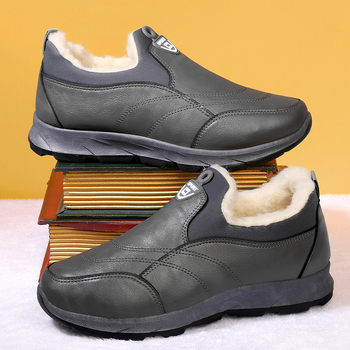 Зимни ботуши за сняг без връзки, подплатени флисово, с противоплъзгаща подметка и дебела изолация, горна част от синтетична кожа