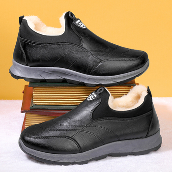 Зимни ботуши за сняг без връзки, подплатени флисово, с противоплъзгаща подметка и дебела изолация, горна част от синтетична кожа